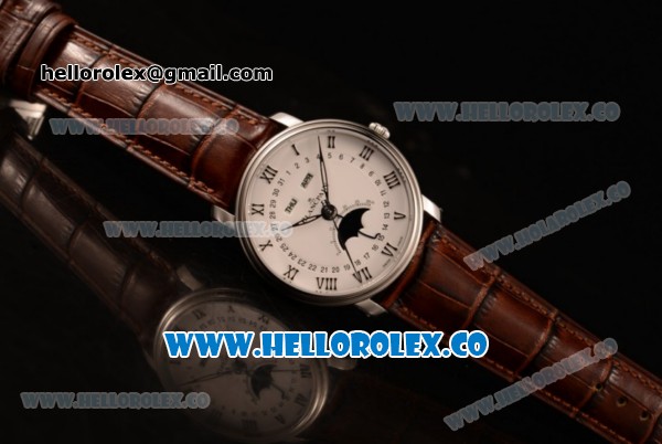BlancPain Villeret Miyota 9015 Automatic Steel Case with White Dial and Brown Leather Strap - (AAAF) - Click Image to Close