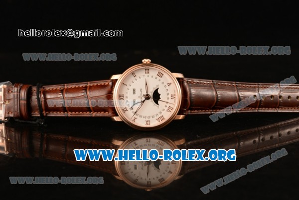 BlancPain Villeret Miyota 9015 Automatic Rose Gold Case with White Dial and Brown Leather Strap (ZF) - Click Image to Close