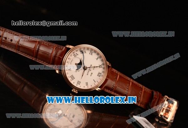 BlancPain Villeret Miyota 9015 Automatic Rose Gold Case with White Dial Roman and Brown Leather Strap (EF) - Click Image to Close