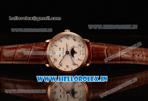 BlancPain Villeret Miyota 9015 Automatic Rose Gold Case with White Dial Arabic and Brown Leather Strap (EF) - Click Image to Close