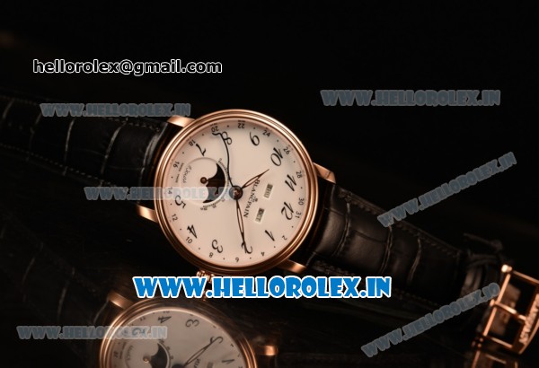 BlancPain Villeret Miyota 9015 Automatic Rose Gold Case with White Dial Arabic and Black Leather Strap (EF) - Click Image to Close