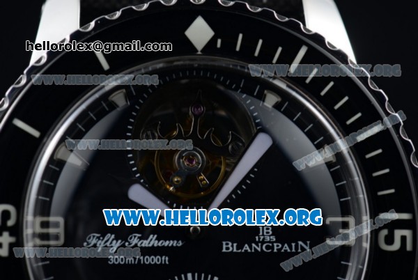 Blancpain Fifty Fathoms Tourbillon 8 Jours Power Reserve Swiss Tourbillon Automatic Steel Case with Black Dial and Black Leather/Nylon Strap - Click Image to Close
