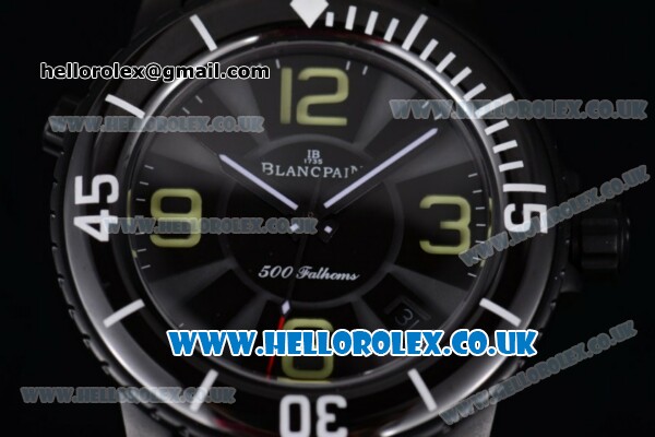 Blancpain 500 Fathoms Japanese Miyota 8205 Automatic PVD Case with Black Dial Arabic Number Markers and Black Nylon Strap - Click Image to Close