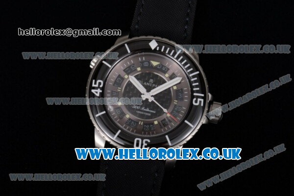 BlancPain Fifty Fathoms 500 Fathoms Japanese Miyota 8205 Automatic Steel Case with Brown Dial Stick Markers and Black Nylon Strap - Click Image to Close