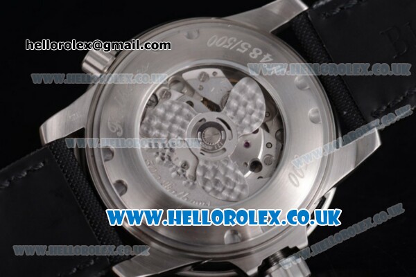 BlancPain Fifty Fathoms 500 Fathoms Japanese Miyota 8205 Automatic Steel Case with Silver Dial Stick Markers and Black Nylon Strap - Click Image to Close