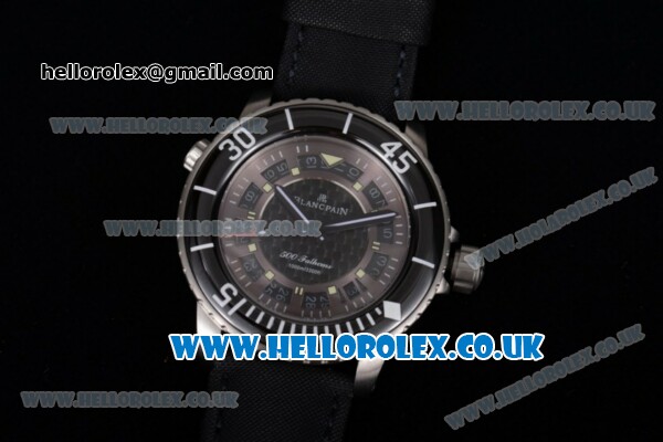 BlancPain Fifty Fathoms 500 Fathoms Japanese Miyota 8205 Automatic Steel Case with Brown Dial White Second Hand and Black Nylon Strap - Click Image to Close