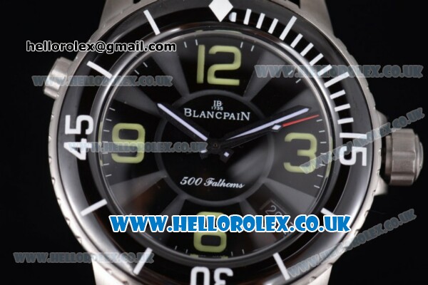 BlancPain Fifty Fathoms 500 Fathoms Japanese Miyota 8205 Automatic Steel Case with Black Dial and Black Nylon Strap - Click Image to Close