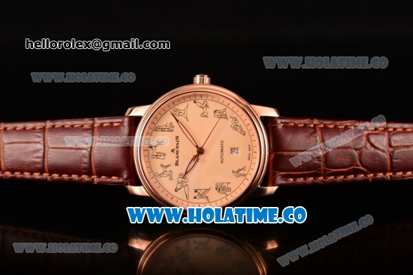 Blancpain Le Brassus Swiss ETA 2824 Automatic Steel Case with Beige Dial and Brown Leather Strap - Click Image to Close