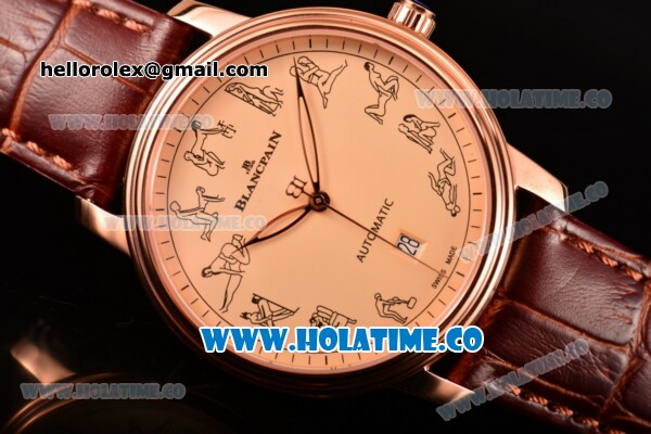 Blancpain Le Brassus Swiss ETA 2824 Automatic Steel Case with Beige Dial and Brown Leather Strap - Click Image to Close