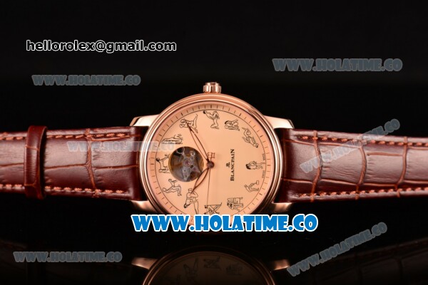 Blancpain Le Brassus Tourbillon Swiss ETA 2824 Automatic Rose Gold Case with Beige Dial and Brown Leather Strap - Click Image to Close