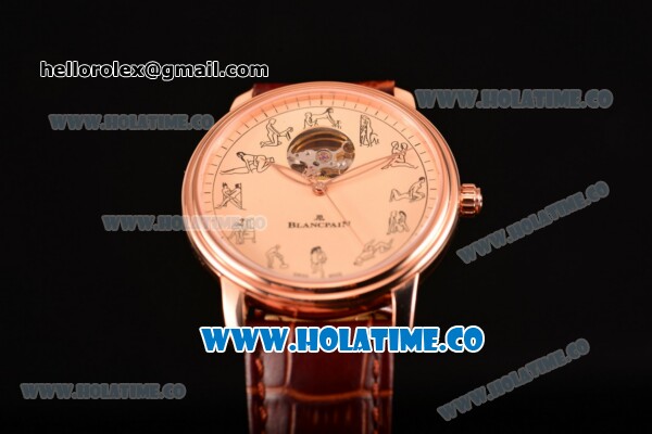 Blancpain Le Brassus Tourbillon Swiss ETA 2824 Automatic Rose Gold Case with Beige Dial and Brown Leather Strap - Click Image to Close