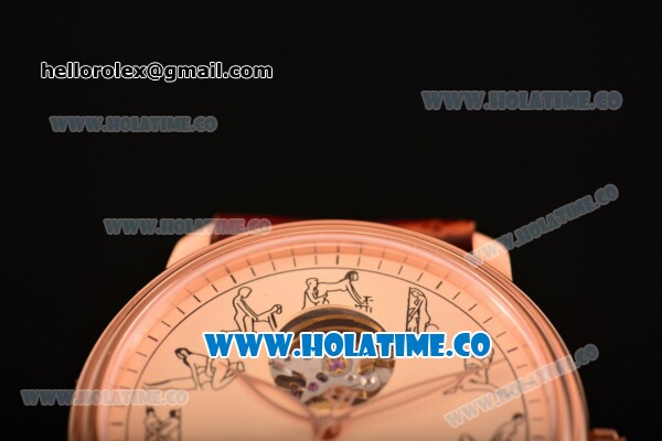 Blancpain Le Brassus Tourbillon Swiss ETA 2824 Automatic Rose Gold Case with Beige Dial and Brown Leather Strap - Click Image to Close
