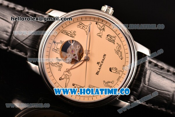 Blancpain Le Brassus Tourbillon Swiss ETA 2824 Automatic Steel Case with Beige Dial and Black Leather Strap - Click Image to Close