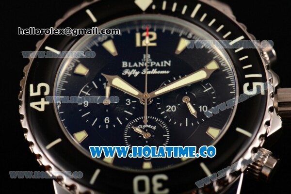 BlancPain Fifty Fathoms Chronograph Flyback Calibre F185 Miyota Quartz Steel Case with Black Dial and Green Markers (ZF) - Click Image to Close