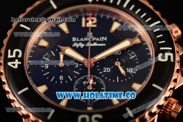 BlancPain Fifty Fathoms Flyback Chrono Miyota OS20 Quartz Rose Gold Case with Black Dial and Stick Markers (ZF) - Click Image to Close