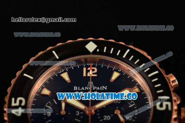 BlancPain Fifty Fathoms Flyback Chrono Miyota OS20 Quartz Rose Gold Case with Black Dial and Stick Markers (ZF) - Click Image to Close