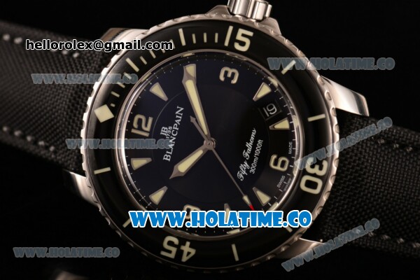BlancPain Fifty Fathoms Automatic Swiss ETA 2824 Automatic Steel Case with Black Dial and Stick/Arabic Numeral Markers (ZF) - Click Image to Close