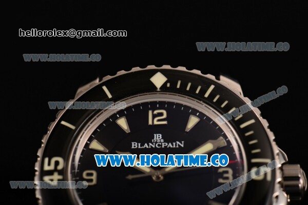 BlancPain Fifty Fathoms Automatic Swiss ETA 2824 Automatic Steel Case with Black Dial and Stick/Arabic Numeral Markers (ZF) - Click Image to Close