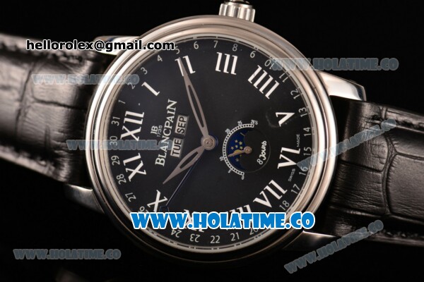 Blancpain ST25 Automatic Steel Case with Black Dial and Black Leather Strap - Click Image to Close