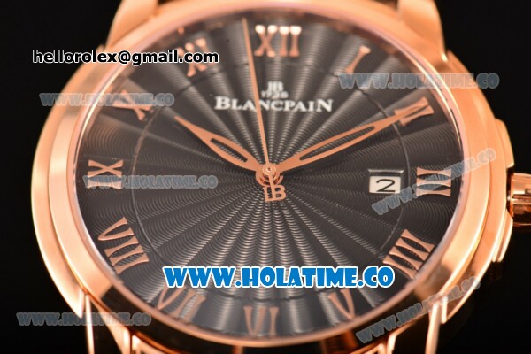 BlancPain Villeret Ultraplate Remontage Automatique Miyota 9015 Automatic Rose Gold Case with Black Dial and Roman Numeral Markers - Click Image to Close