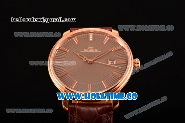 BlancPain Villeret Ultraplate Remontage Automatique Miyota 9015 Automatic Rose Gold Case with Brown Dial and Stick Markers - Click Image to Close