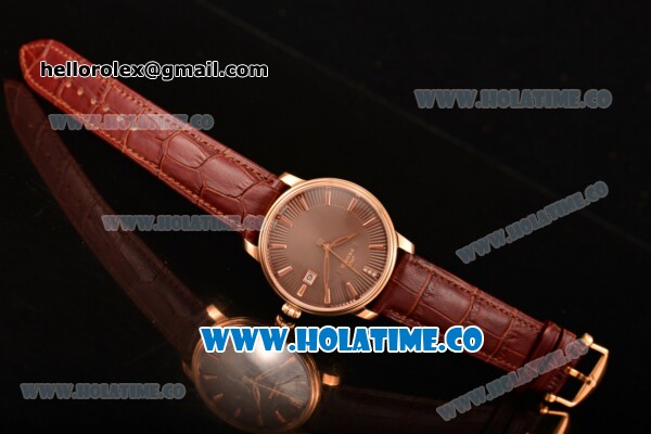 BlancPain Villeret Ultraplate Remontage Automatique Miyota 9015 Automatic Rose Gold Case with Brown Dial and Stick Markers - Click Image to Close