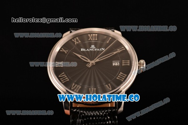 BlancPain Villeret Ultraplate Remontage Automatique Miyota 9015 Automatic Steel Case with Black Dial and Roman Numeral Markers - Click Image to Close