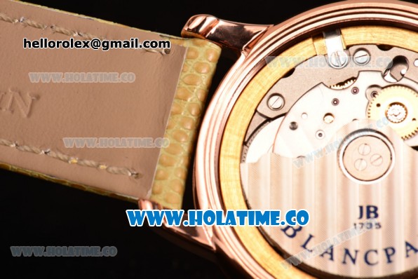 Blancpain Women Ultraplate Miyota 9015 Automatic Rose Gold Case with Diamonds Bezel MOP Dial and Yellow Leather Strap (G5) - Click Image to Close