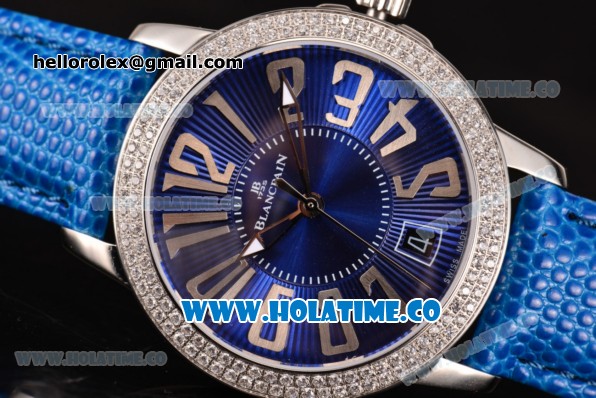 Blancpain Women Ladybird Ultraplate Miyota 9015 Automatic Steel Case with Diamonds Bezel and Blue Dial (G5) - Click Image to Close
