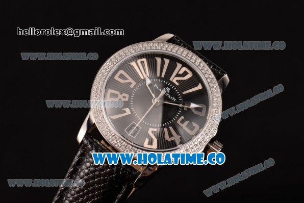 Blancpain Women Ladybird Ultraplate Miyota 9015 Automatic Steel Case with Diamonds Bezel and Black Dial (G5) - Click Image to Close