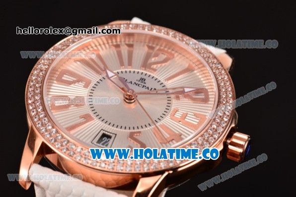 Blancpain Women Ladybird Ultraplate Miyota 9015 Automatic Rose Gold Case with Diamonds Bezel and Silver Dial (G5) - Click Image to Close