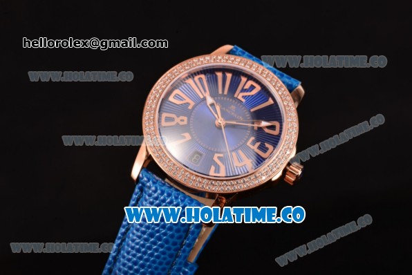 Blancpain Women Ladybird Ultraplate Miyota 9015 Automatic Rose Gold Case with Diamonds Bezel and Blue Dial (G5) - Click Image to Close