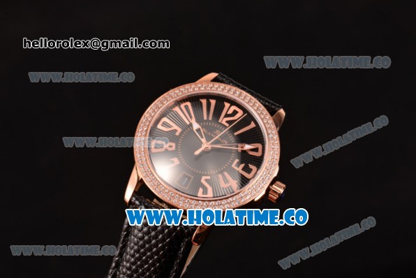 Blancpain Women Ladybird Ultraplate Miyota 9015 Automatic Rose Gold Case with Diamonds Bezel and Black Dial (G5) - Click Image to Close