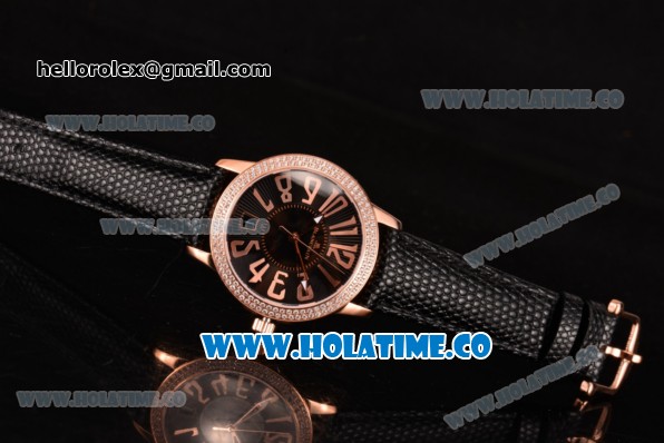 Blancpain Women Ladybird Ultraplate Miyota 9015 Automatic Rose Gold Case with Diamonds Bezel and Black Dial (G5) - Click Image to Close