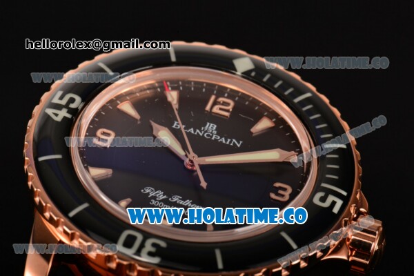 BlancPain Fifty Fathoms Swiss ETA 2836 Automatic Rose Gold Case with Black Dial and Stick/Arabic Numeral Markers (NOOB) - Click Image to Close