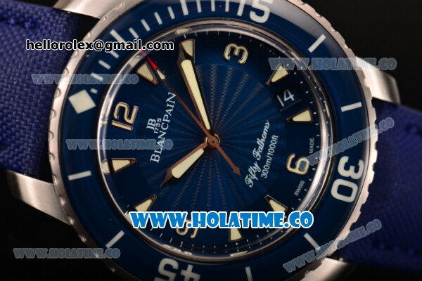 BlancPain Fifty Fathoms Swiss ETA 2836 Automatic Steel Case with Blue Dial and Stick/Arabic Numeral Markers (NOOB) - Click Image to Close