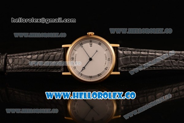 Breguet Classique Miyota 9015 Automatic Yellow Gold Case with White Dial and Black Leather Strap - (AAAF) - Click Image to Close