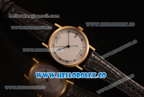 Breguet Classique Miyota 9015 Automatic Yellow Gold Case with White Dial and Black Leather Strap - (AAAF) - Click Image to Close