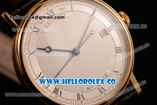 Breguet Classique Miyota 9015 Automatic Yellow Gold Case with White Dial and Black Leather Strap - (AAAF) - Click Image to Close