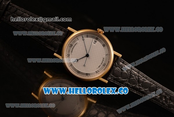 Breguet Classique Miyota 9015 Automatic Yellow Gold Case with White Dial Yellow Gold Bezel and Black Leather Strap - (AAAF) - Click Image to Close
