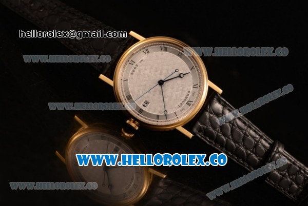 Breguet Classique Miyota 9015 Automatic Yellow Gold Case with White Dial Yellow Gold Bezel and Black Leather Strap - (AAAF) - Click Image to Close