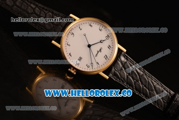 Breguet Classique Miyota 9015 Automatic Yellow Gold Case with White Dial and Black Leather Strap Arabic Numeral Markers - (AAAF) - Click Image to Close