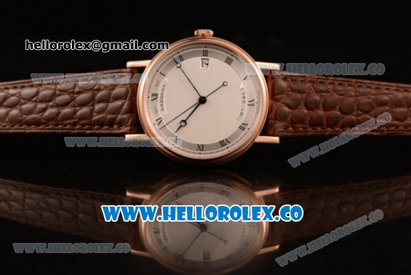 Breguet Classique Miyota 9015 Automatic Rose Gold Case with White Dial and Brown Leather Strap Arabic Numeral Markers - (AAAF) - Click Image to Close