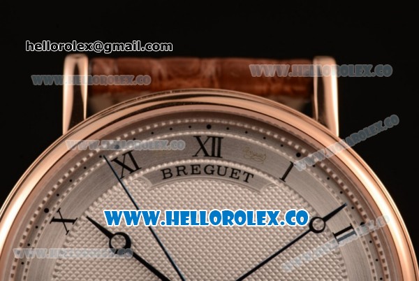 Breguet Classique Miyota 9015 Automatic Rose Gold Case with White Dial and Brown Leather Strap Arabic Numeral Markers - (AAAF) - Click Image to Close