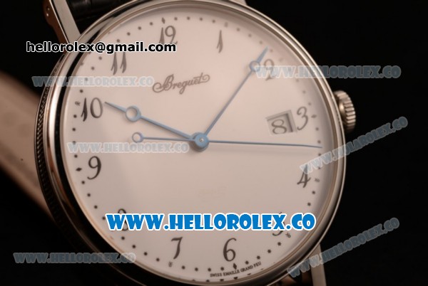 Breguet Classique Miyota 9015 Automatic Steel Case with White Dial and Black Leather Strap Arabic Numeral Markers - (AAAF) - Click Image to Close
