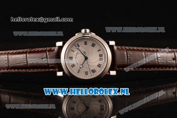 Breguet Marine Big Date Clone Breguet Automatic Steel Case with White Dial and Brown Leather Strap - Click Image to Close