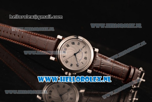 Breguet Marine Big Date Clone Breguet Automatic Steel Case with White Dial and Brown Leather Strap - Click Image to Close
