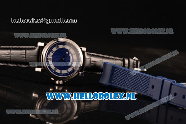 Breguet Marine Big Date Clone Breguet Automatic Steel Case with Blue Dial and Black Leather Strap - Click Image to Close