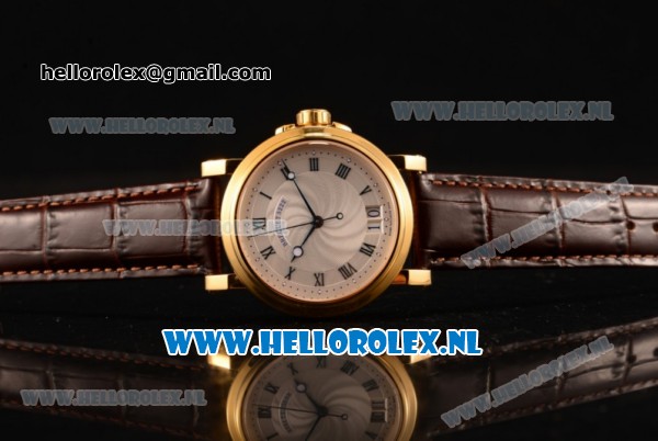 Breguet Marine Big Date Clone Breguet Automatic Yellow Gold Case with Blue Dial and Brown Leather Strap - Click Image to Close