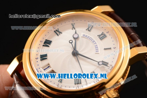 Breguet Marine Big Date Clone Breguet Automatic Yellow Gold Case with Blue Dial and Brown Leather Strap - Click Image to Close